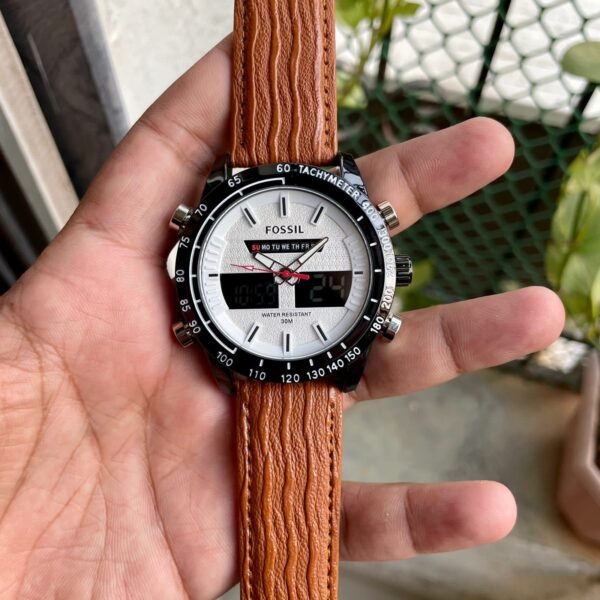 Fossil Analog With Digital Brown Leather Strap Watch For Men
