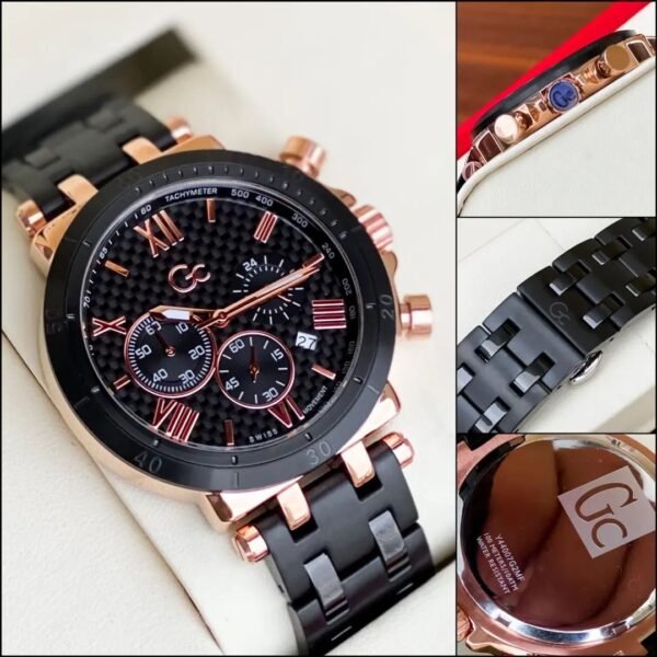 GC Black And Rose Gold Metal Belt Watch For Men