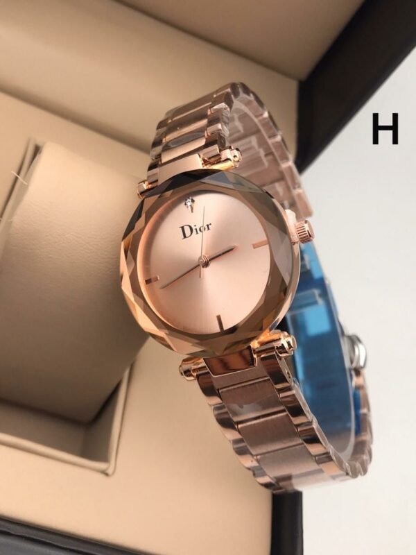 Dior Office Wear Rose Gold Dial Metal Chain Watch For Women's