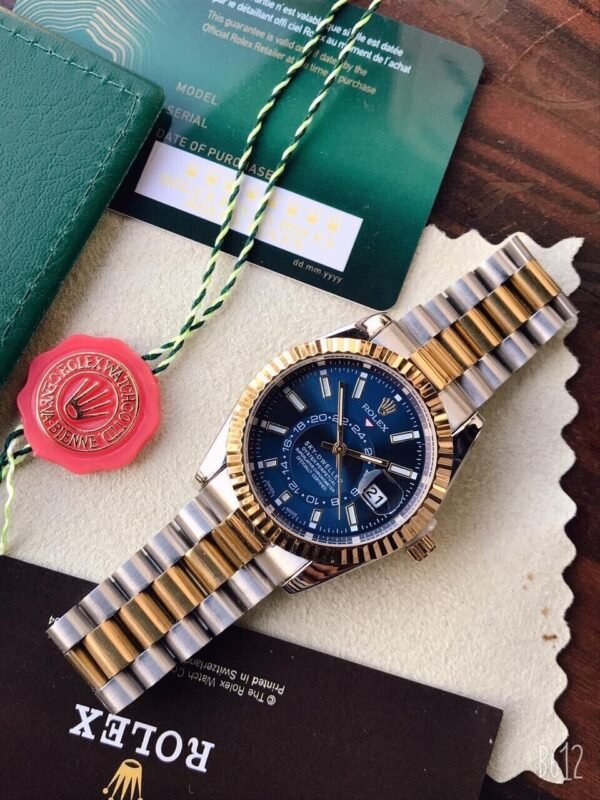 Luxury Rolex Blue Dial Metal Belt Watch For Men