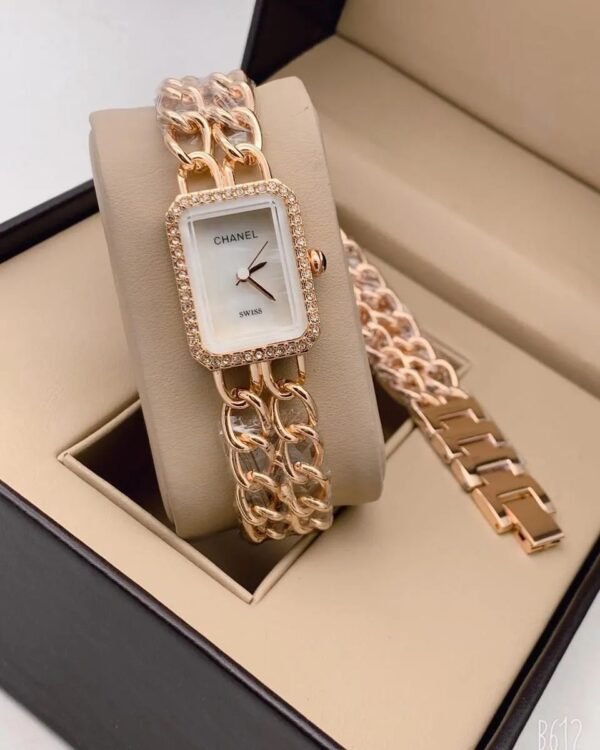 Chanel Swiss Made Rose Gold Chain Strap White Dial Watch For Women