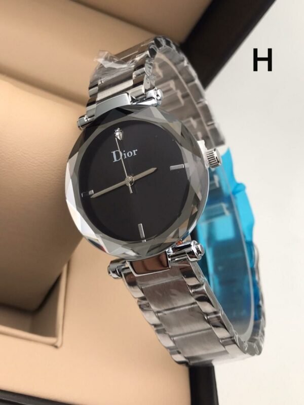 Dior Black Dial Silver Metal Chain Watch For Women's