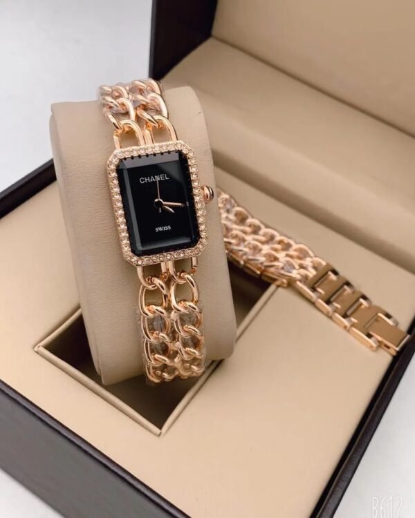 Chanel Swiss Made Rose Gold Chain Strap Watch For Women