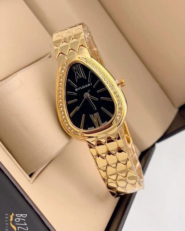 Bvlgari Gold Metal Strap Black Dial Watch For Women