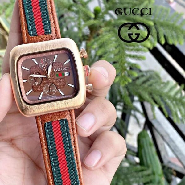 Gucci Brown Dial Analog Quartz Datejust Leather Belt Square Model Men's Watch