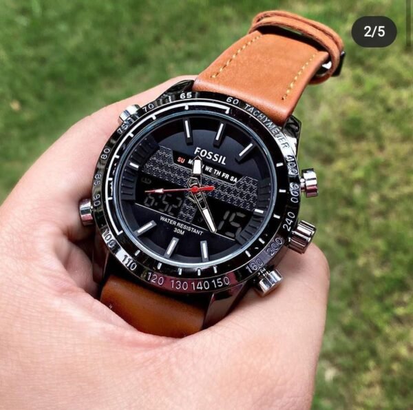 Fossil Brown Leather Belt Black Watch For Men