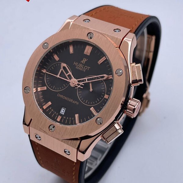 Hublot Copper Black Dial Chronograph Analog Quartz Datejust Leather Belt Watch