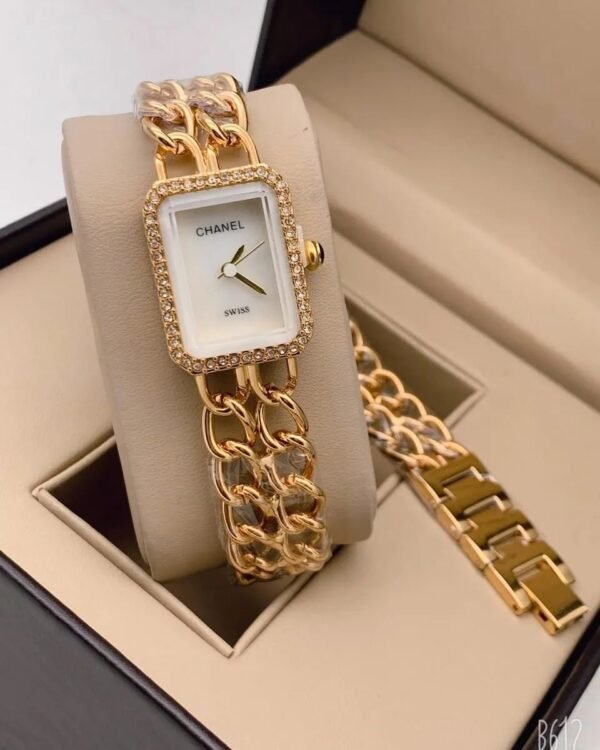 Chanel Swiss Made Gold Chain Strap Watch For Women