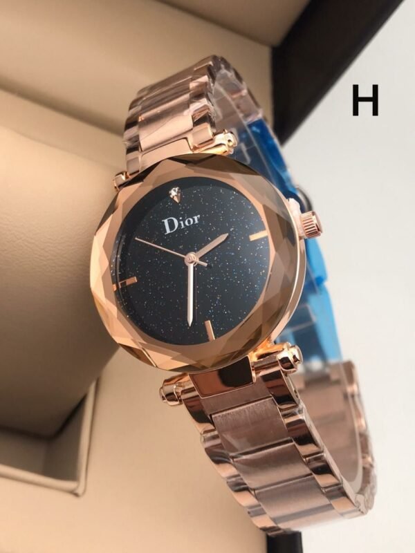 Dior Black Dial Gold Metal Chain Watch For Women's