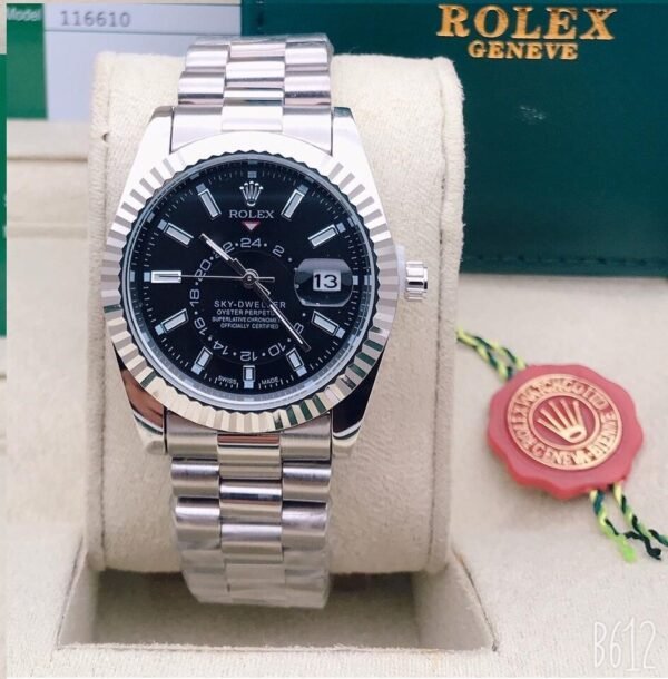 Marvellous Rolex Black Dial Metal Belt Analog Quartz Movement For Men