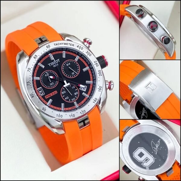 Tissot Black Dial Chronograph Rubber Belt Watch For Men
