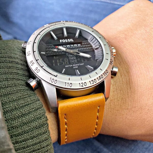 Fossil Black Dial Chronograph Leather Belt Analog For Men's Watch