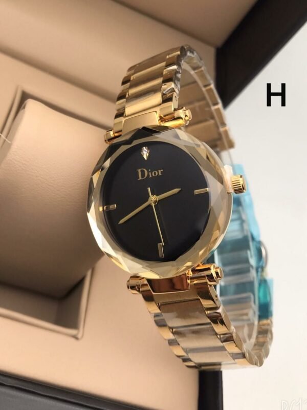 Dior Black Dial Gold Bezel Metal Chain Watch For Women's