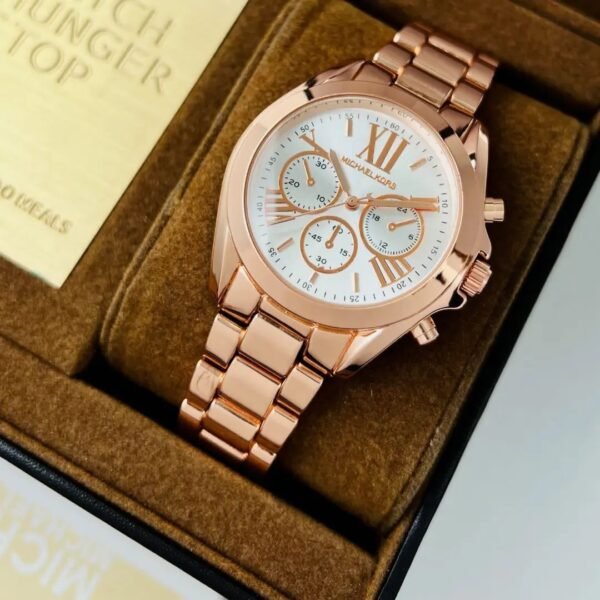 Michael Kors White Dial Rose Gold Metal Belt Watch For Women