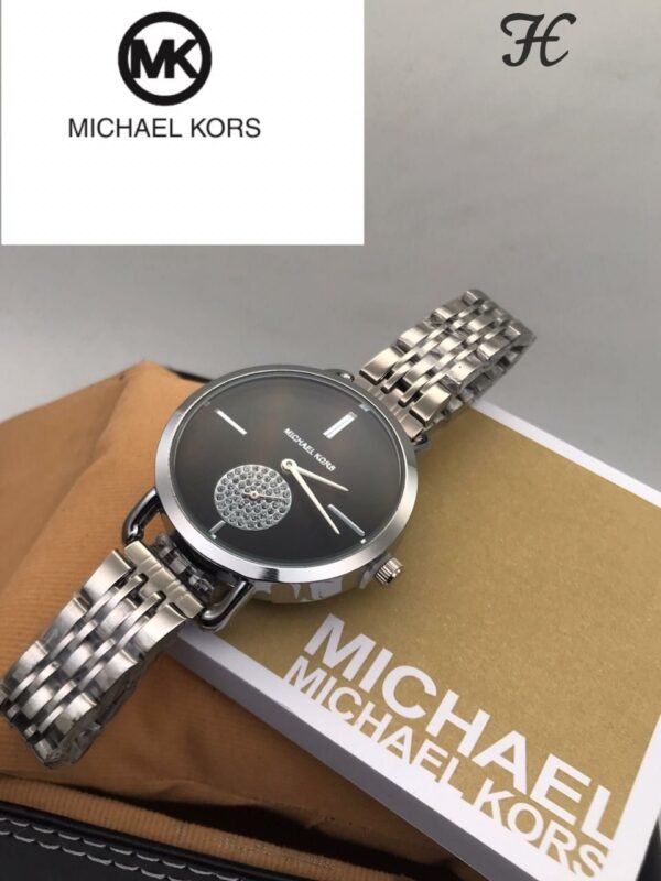 Michael Kors Black Dial Silver Metal Strap Diamond Watch For Women