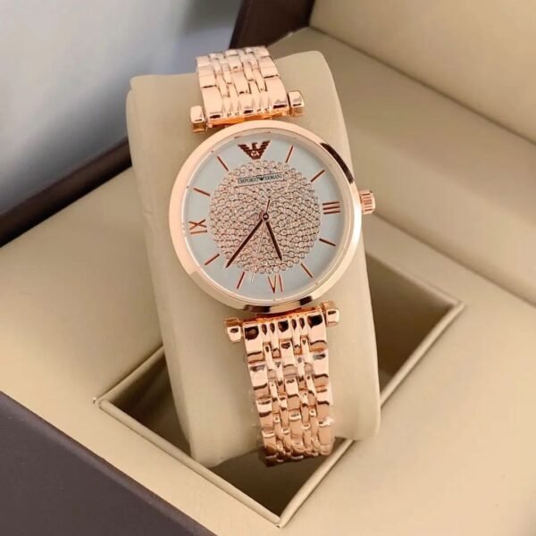 Emporio Armani White Dial Diamond Studded Watch For Women