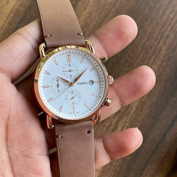 Fossil  White Dial Chronograph Analog Leather Belt For Men's Watch