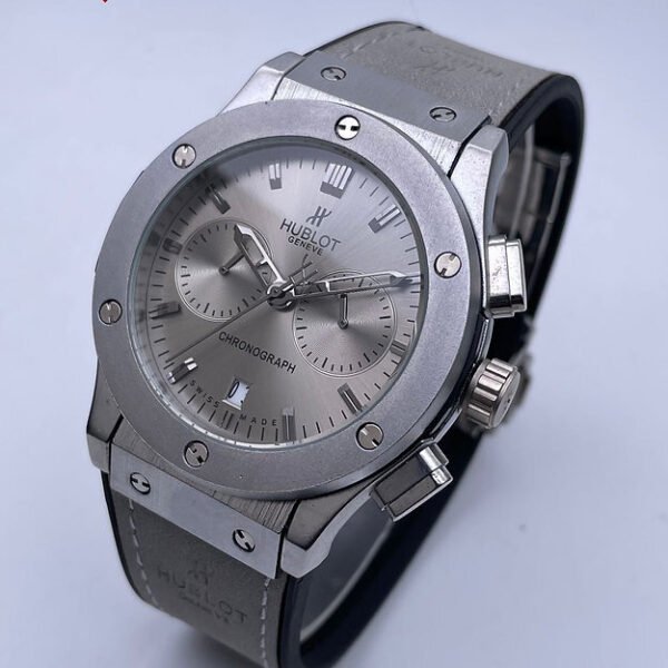 Hublot Grey Dial Chronograph Analog Quartz Leather Belt Men's Watch