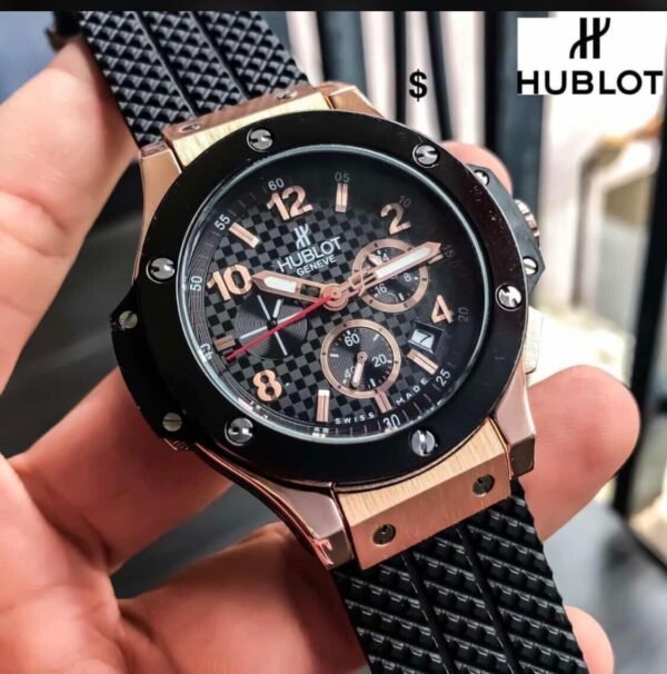 Hublot Black Dial Rubber Belt Watch For Men