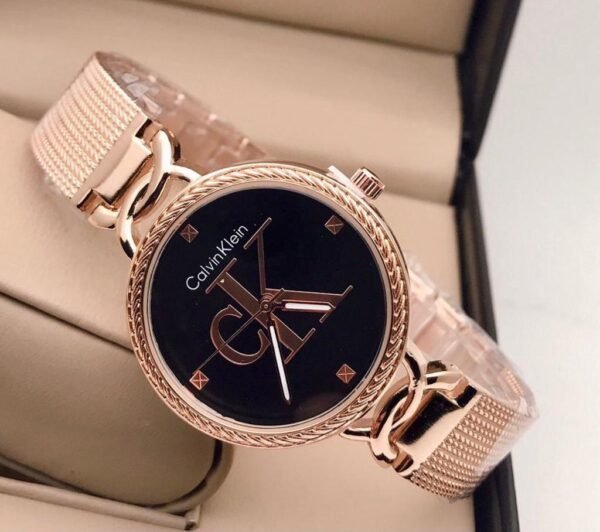 Calvin Klein Black Dial Rose Gold Full Metal Women’s Watch