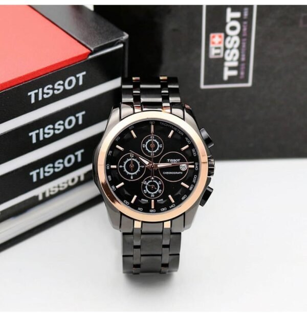 Luxurious Tissot Gold Bezel Black Metal Belt Chronograph Men's Watch