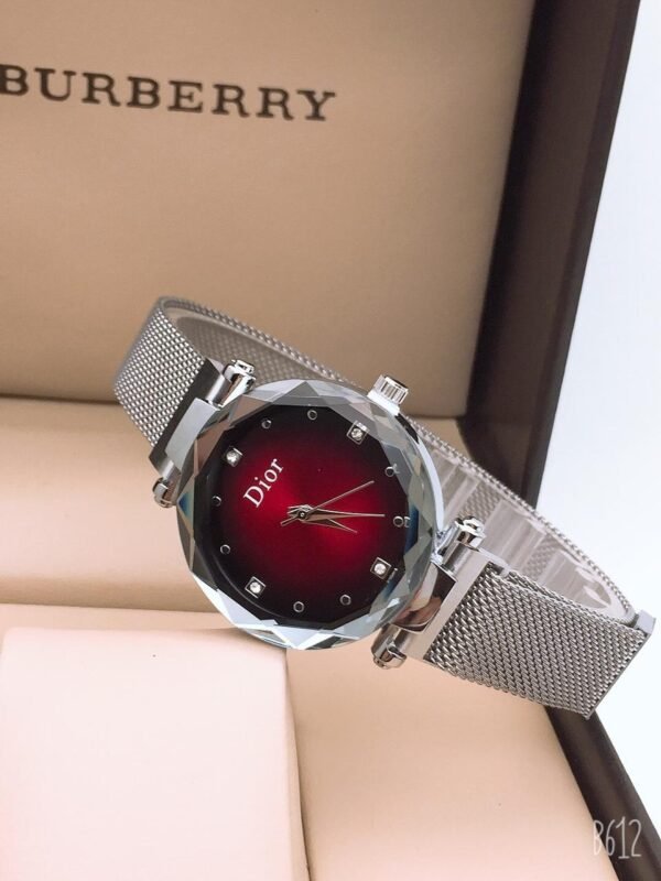 Dior Red And Silver Dial Metal Belt Woman’s Watch