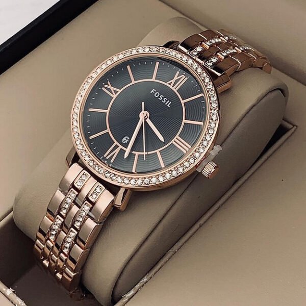 Fossil Black & Rose Gold Dial Watch For Women