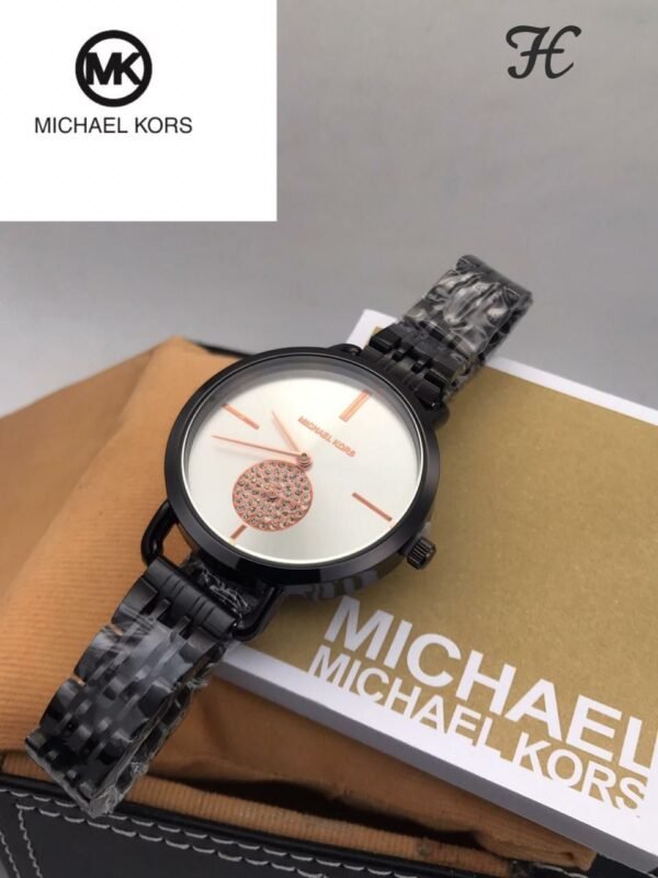 Michael Kors Black Metal Strap Diamond Watch For Women