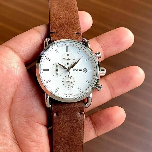 Fossil White Dial Brown Leather Belt For Men's Watch