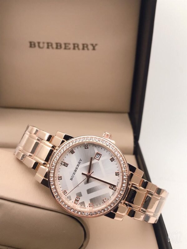Burberry White Dial Diamond Stud Analog Quartz Chain Metal Women Watch
