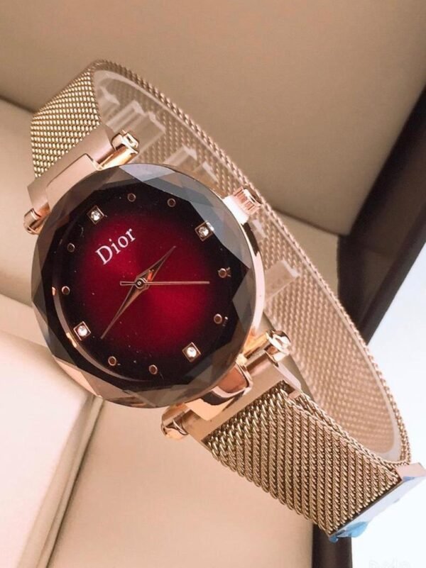Dior Red Color Dial Metal Belt Woman’s Watch