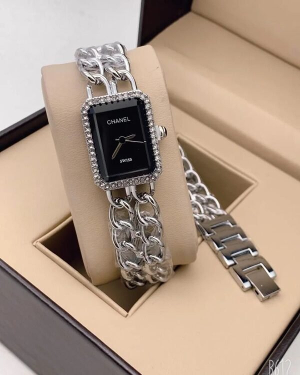 Chanel Swiss Made Silver Chain Strap Watch For Women