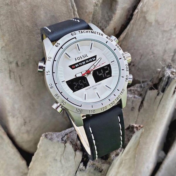 Fossil  Stylish White Dial Chronograph Leather Belt Timening Analog Men's Watch