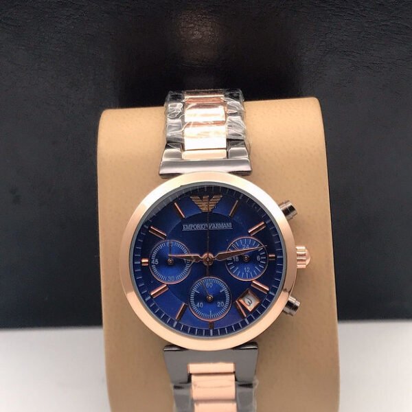 Emporio Armani  Stylish Blue Dial Chronograph Analog Metal Belt Men's Watch
