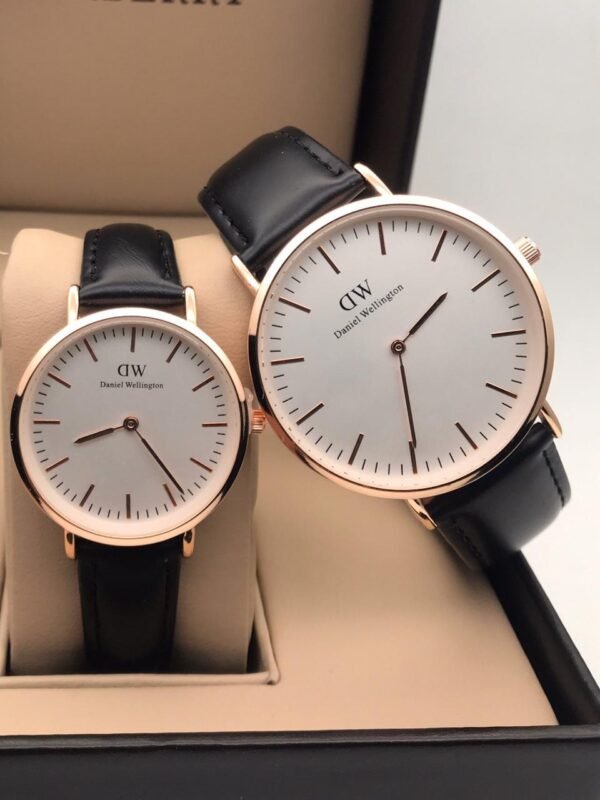 Daniel Wellington White Dial Leather Belt Couple Watch