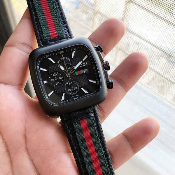 Gucci Black Dial Analog Quartz Datejust Leather Belt Square Model Men's Watch