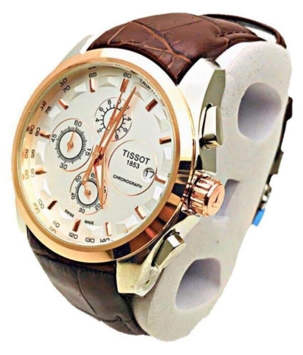 Tissot Brown Lather Strap & Black Dial Watch For Men