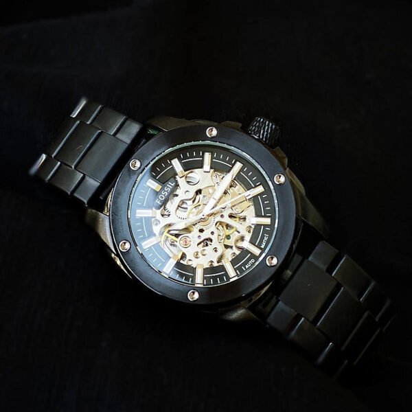 Fossil Black-Gold Dial Analog Chain Belt For Men's Watch