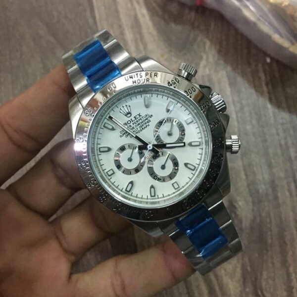 Rolex Blue & Silver Metal Strap Multi Functional Watch For Men