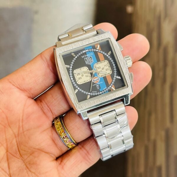 Tag Heuer Monaco Silver Metal Strap Chronograph Watch For Men