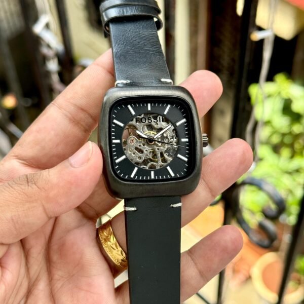Fossil Rutherford Automatic Black Square Watch For Man