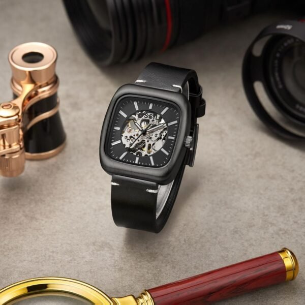 Fossil Rutherford Automatic Black Square Watch For Man